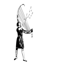 Suonatore di arpa, note e melodie musicali