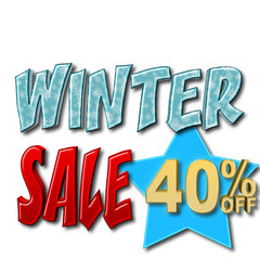 Stock Illustration - Red Sale, Ice blue Winter, Gold 40 Percent Off, Modern Banner - Sign, 3D Illustration, White Background.