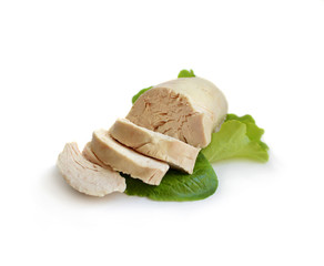 Sliced meat on salad, chicken