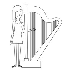 woman playing harp character