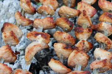 Cooked meat, charcoal, barbecue