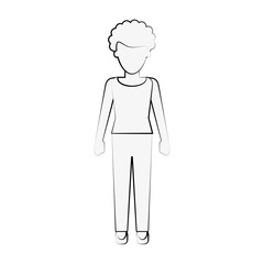 woman with short curly hair  avatar full body icon image vector illustration design  black sketch line