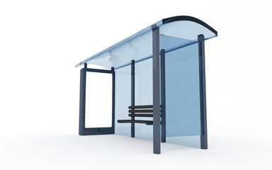 3D rendering of bus stop with blank vertical billboard (light box) isolated on white background