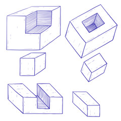 Geometric figures. Cubes. Hand drawn sketch