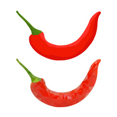 Red hot chili pepper. Flat drawing and polygonal vector illustration, isolated on white background