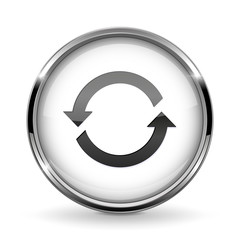 Round 3d button with metal frame. Refresh icon