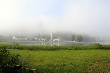 Beautiful natural landscape of Abbey Lake in Jura, France