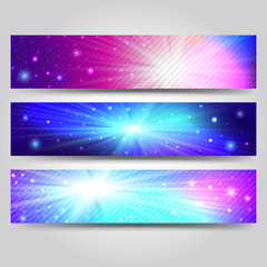 Set of blue and light banner with rays,vector templates