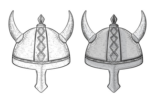 Horned viking helmets. Hand drawn sketch