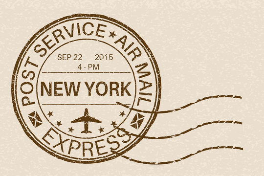 NEW YORK round postmark for envelope on beige background