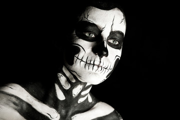 Attractive girl with skeleton makeup