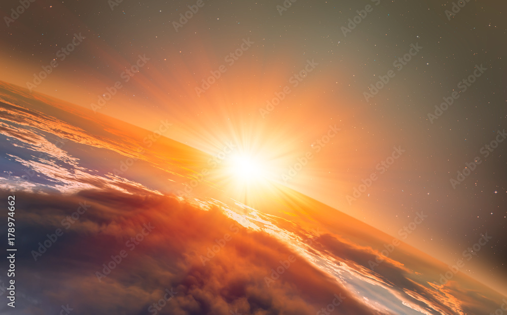 Poster planet earth with spectacular sunset. .