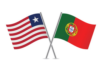 Liberia and Portugal flags.Vector illustration.