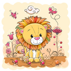 Fototapeta premium Kreskówka lew na łące