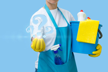 Worker answers questions on cleaning .