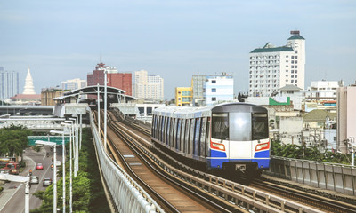  BTS Sky Train is running in downtown of Bangkok.  Sky train is fastest transport mode in Bangkok