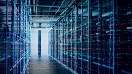 Server room or server computers with data hud.3d rendering.