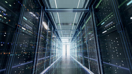 Server room or server computers with data hud.3d rendering.