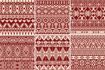 Set of 6 native american vector seamless patterns - obrazy, fototapety, plakaty