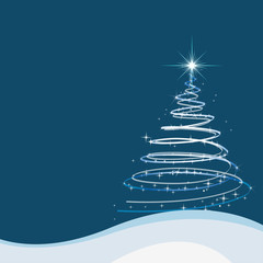 Christmas tree with lights, Christmas and New Year greeting card, vector illustration with well organized layers