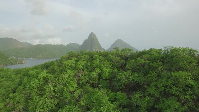 Stunning aerial shot of the Piton mountains in St Lucia