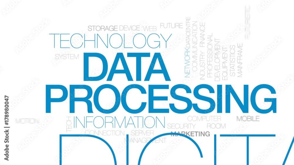Aufkleber data processing animated word cloud, text design animation. kinetic typography.