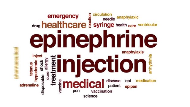 Epinephrine injection animated word cloud, text design animation.