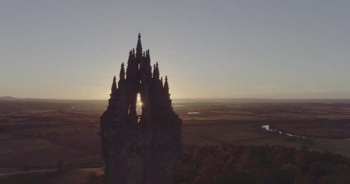 Stunning aerial shot of Wallace Monument at sunrise