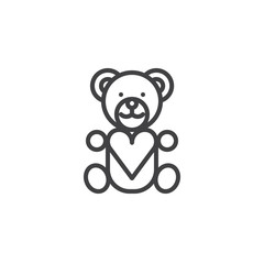 Teddy bear with heart line icon, outline vector sign, linear style pictogram isolated on white. Love and valentine's day symbol, logo illustration. Editable stroke