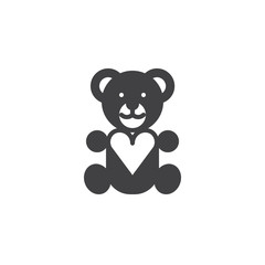 Teddy bear with heart icon vector, filled flat sign, solid pictogram isolated on white. Love and valentine's day symbol, logo illustration.