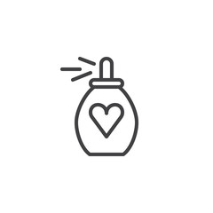 Perfume with heart line icon, outline vector sign, linear style pictogram isolated on white. Symbol, logo illustration. Editable stroke