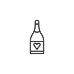 Champagne bottle with heart line icon, outline vector sign, linear style pictogram isolated on white. Symbol, logo illustration. Editable stroke