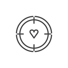 Aim with heart line icon, outline vector sign, linear style pictogram isolated on white. Love target symbol, logo illustration. Editable stroke