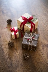 Fototapeta na wymiar christmas gifts on wooden background