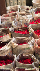 Bunches of flowers and roses for sell in a fresh market