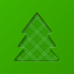 Christmas tree cut out of paper. Decorative design element, holiday decoration for Christmas and New Year cards. Vector illustration