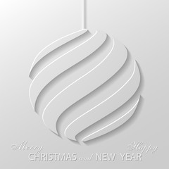 White Christmas ball, embossed pattern. Decorative design element, holiday decoration for Christmas and New Year cards. Vector illustration