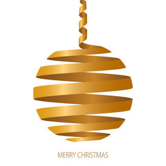 Christmas ball made of yellow ribbon. Decorative design element, holiday decoration for Christmas and New Year cards. Vector illustration