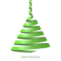 Christmas tree made of green ribbon. Decorative design element, holiday decoration for Christmas and New Year cards. Vector illustration