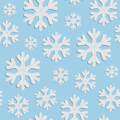 Seamless winter pattern, white paper snowflakes, Christmas and New Year background, holiday decor. Vector illustration