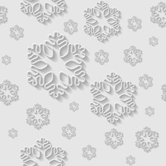 Seamless winter pattern, white snowflakes, Christmas and New Year background, holiday decor. Vector illustration