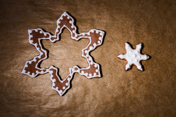 Gingerbread christmas cookies on wooden table.