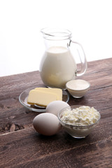 still life with dairy products, milk, eggs, butter with a lot of calcium.