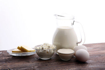 still life with dairy products, milk, eggs, butter with a lot of calcium.