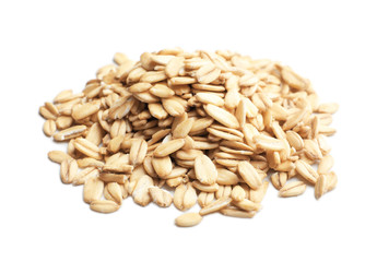 Raw oatmeal on white background