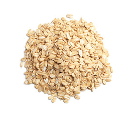 Raw oatmeal on white background