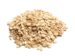 Raw oatmeal on white background