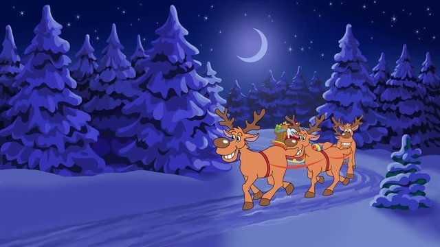 Christmas card Hyvaa Joulua. Greeting animation film with cartoon character Santa Claus in Finnish language.