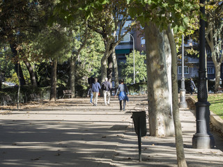 Walking in the garden of Templo de Debod. Madrid, Spain.