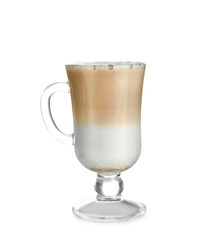 Glass with latte macchiato on white background